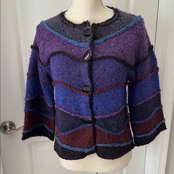 Anthropologie Curio Multicolor Women's Cardigan Sweater PM Curved Buttons - Picture 1 of 8